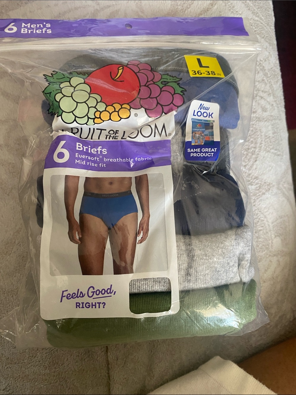 Fruit of the Loom Men's 5-Pack Briefs - Blue, Gray, Green, Black - Picture 2 of 5